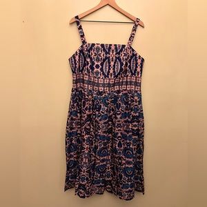 Taylor blue / pink 100% cotton women dress size 18W length 47 inches, NWOT